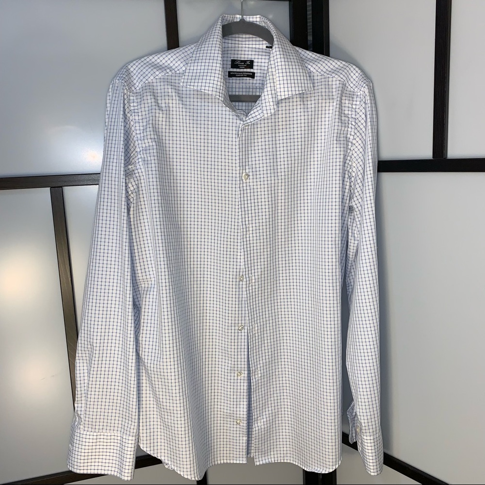 Mens Non Iron Comfort Fit Dress Shirt in Baby Blue Check Pattern - Picture 5 of 9